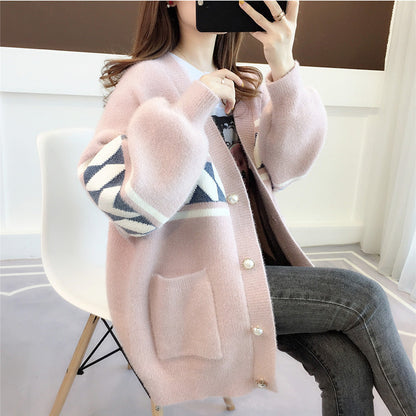 Women's fashionable cardigan with geometric pattern and softly draping silhouette NOVAE