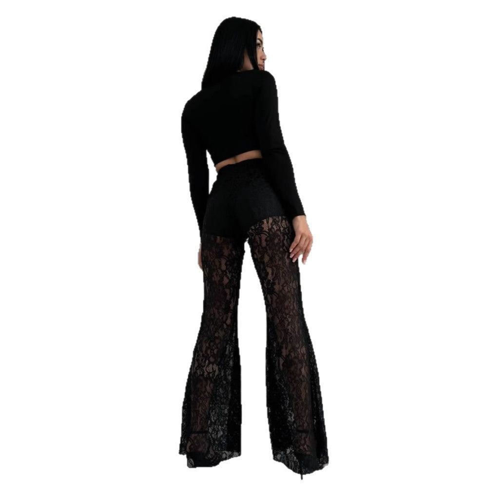 Women's elegant lace trouser suit with high waist and flowing cut NOVAE