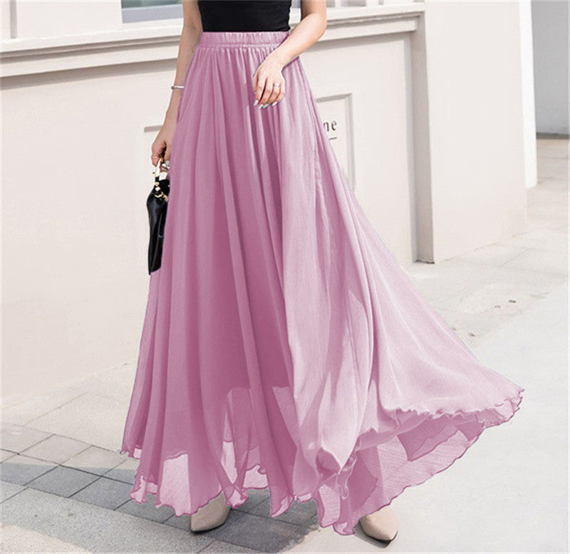 Women's long, flowing skirt with elastic waistband and swing hem NOVAE