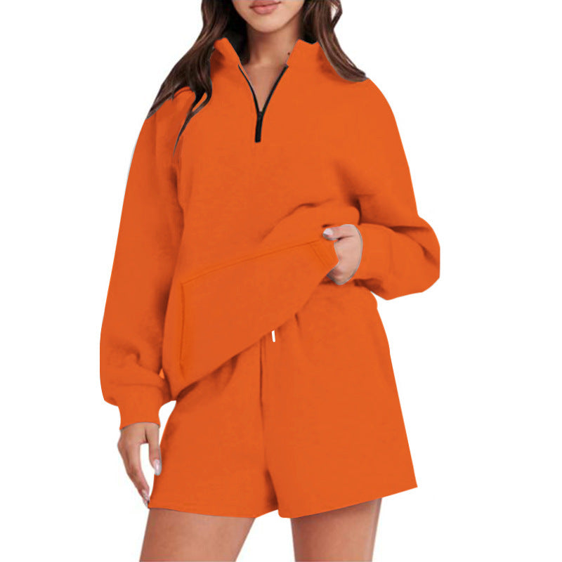 Women's Casual Sweatshirt Set with High Collar and Short Shorts NOVAE