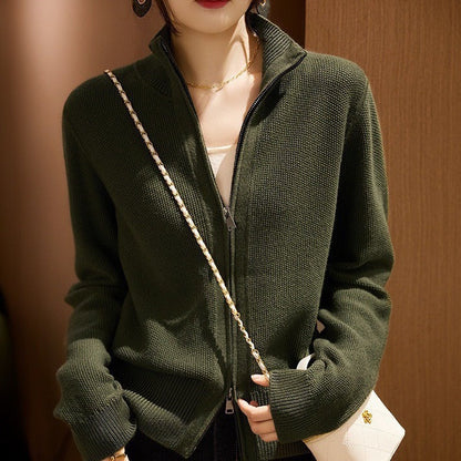 Women's cardigan with high collar and full-length zipper NOVAE