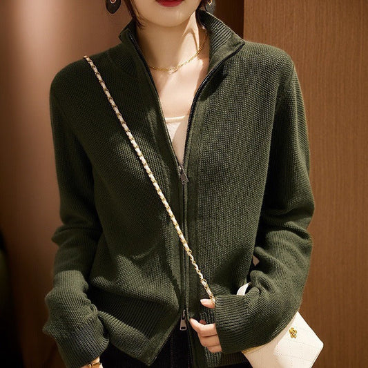 Women's cardigan with high collar and full-length zipper NOVAE