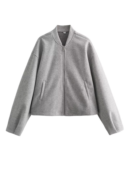 Women's casual transitional jacket with stand-up collar and asymmetrical cut NOVAE
