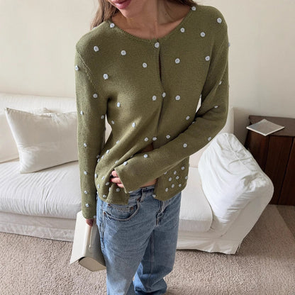 Women's comfortable knit sweater with decorative polka dots NOVAE