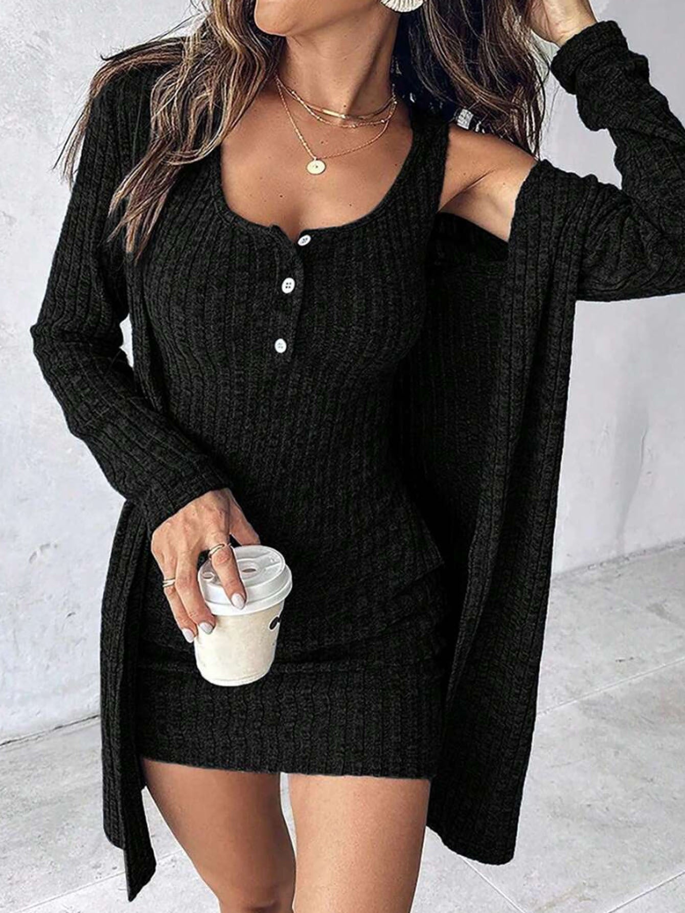 Women's knitted dress with open jacket NOVAE