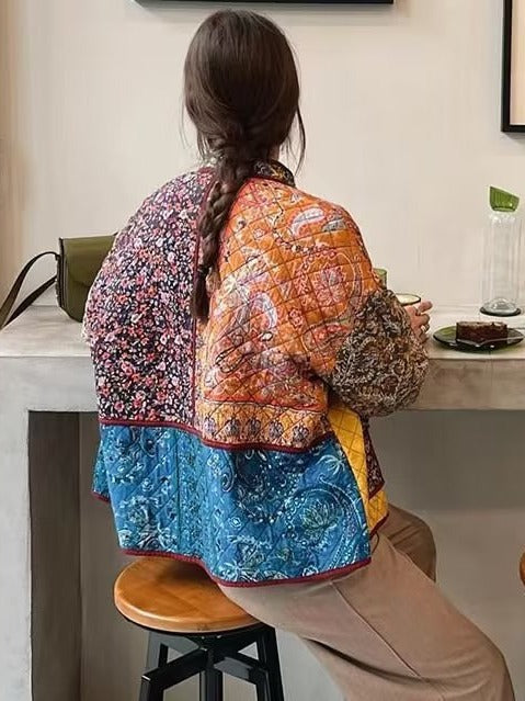 Women's quilted patchwork jacket with floral design and practical pockets NOVAE