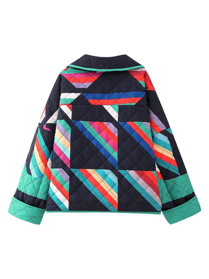 Women's striped quilted jacket with a wide cut and stylish color scheme NOVAE