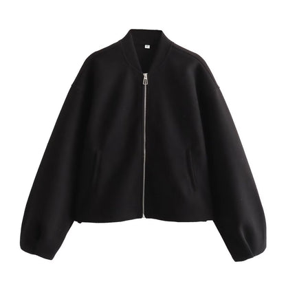 Women's casual transitional jacket with stand-up collar and asymmetrical cut NOVAE