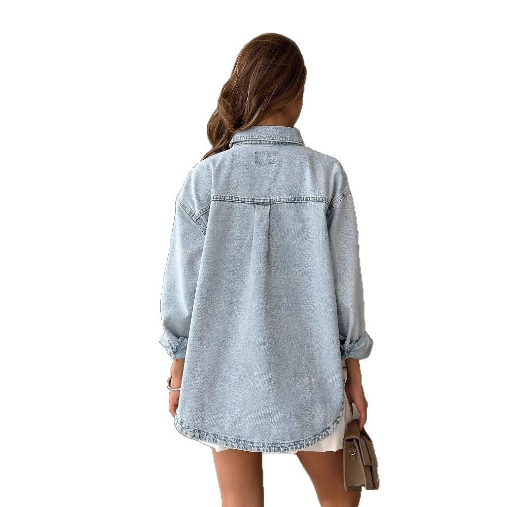 Women's denim jacket with a casual oversized cut and destructive details NOVAE
