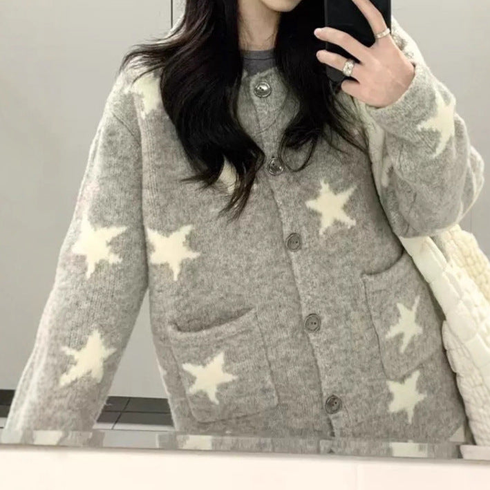 Women's cardigan with star pattern and practical pockets NOVAE