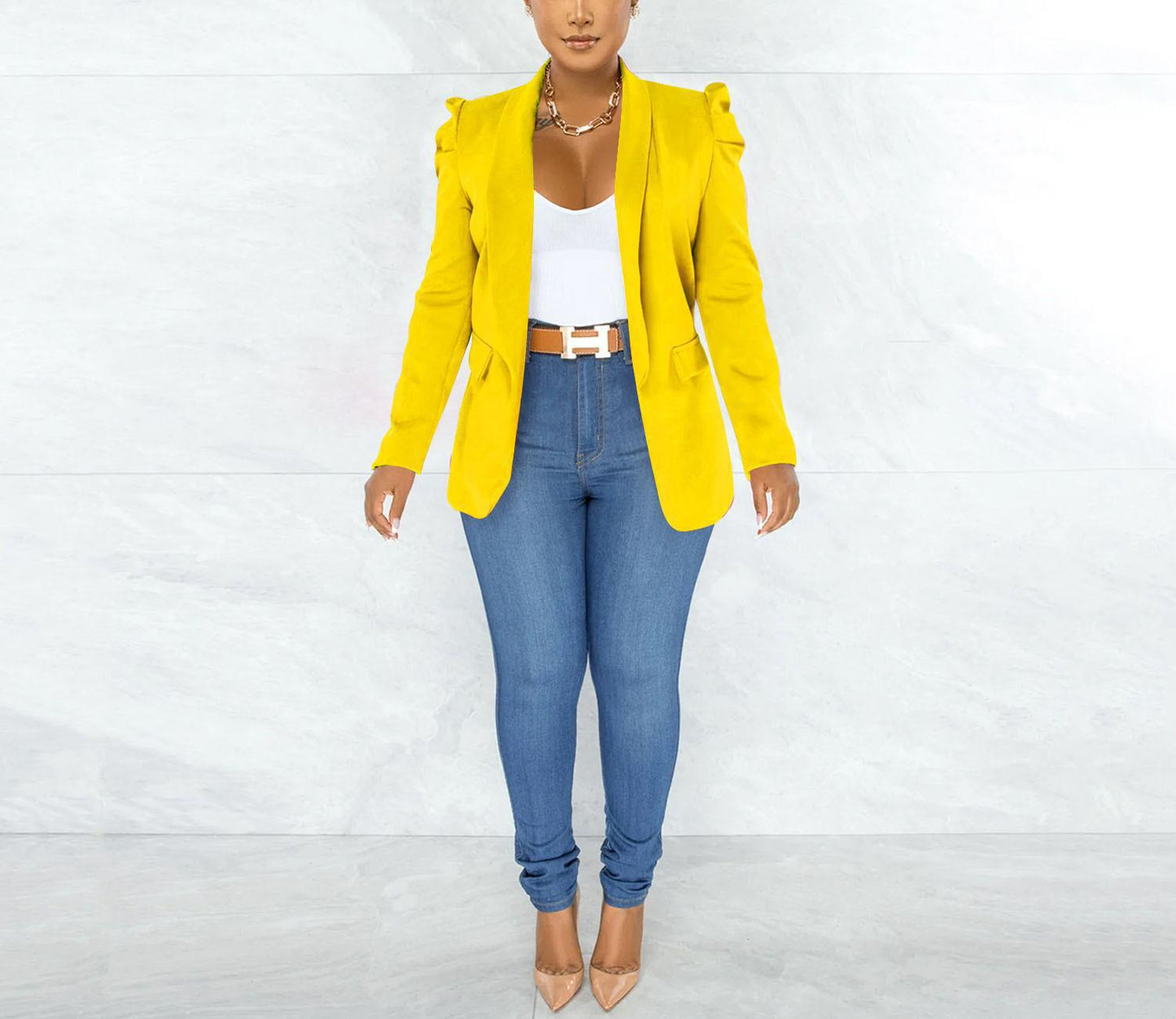Women's Elegant Blazer Jacket with Puff Sleeves and Tailored Cut NOVAE