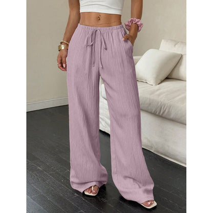 Women's casual and wide-legged leisure trousers with elasticated waistband and tie belt NOVAE