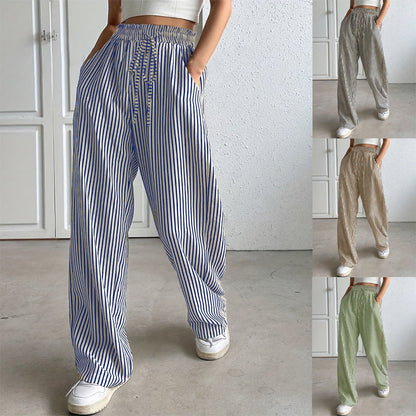 Women's wide-leg striped trousers with elasticated waistband and practical pockets NOVAE