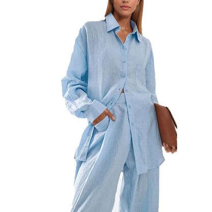 Women's casual linen shirt and trousers set NOVAE