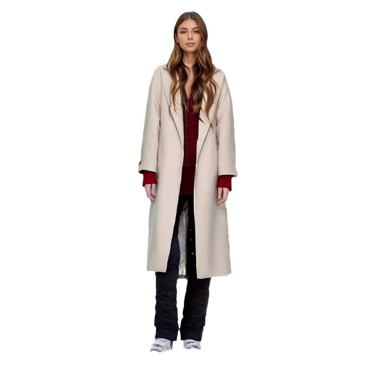 Women's stylish coat with wide collar and waist belt NOVAE