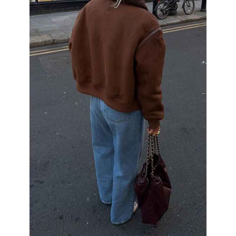 Women's fashionable lambskin jacket with trendy collar NOVAE