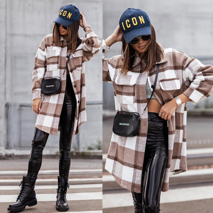 Women's Casual Checked Overshirt Jacket NOVAE