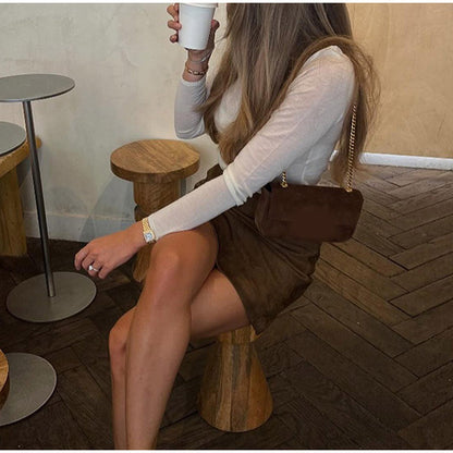 Women's elegant suede skirt in a minimalist design NOVAE