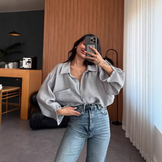 Women's oversized blouse shirt in soft linen fabric NOVAE