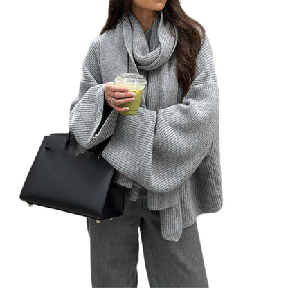 Women's Loose Cardigan with Soft Scarf NOVAE