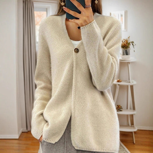 Women's cardigan with fine texture and button placket NOVAE