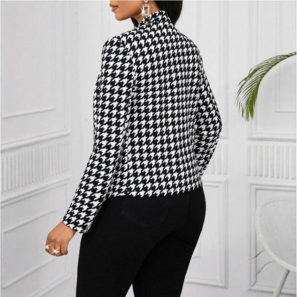 Women's elegant blazer jacket with houndstooth pattern and tailored cut NOVAE