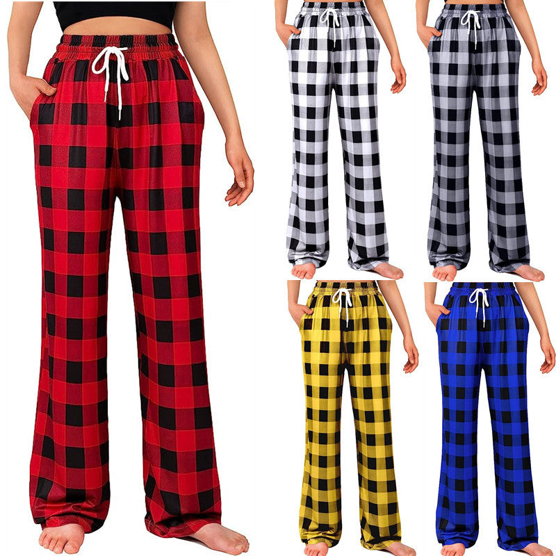 Women's Comfortable Checkered Trousers with Elastic Waistband and Side Pockets NOVAE