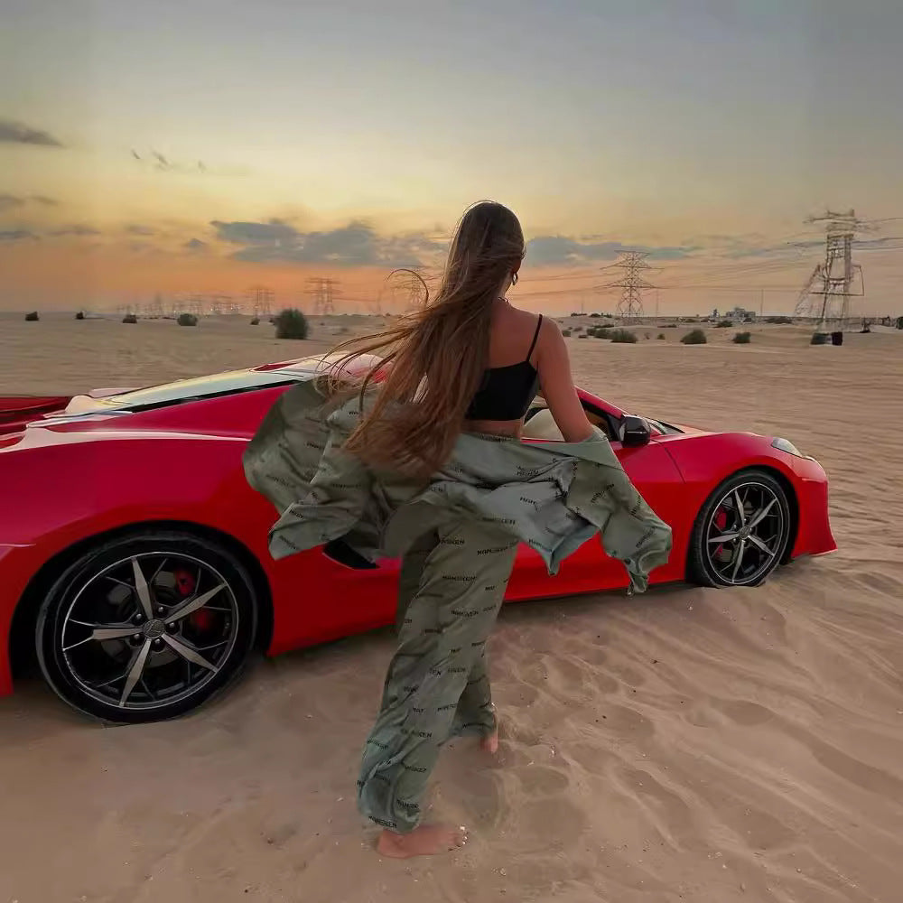 Women's fashionable satin set with long-sleeved jacket and trousers NOVAE