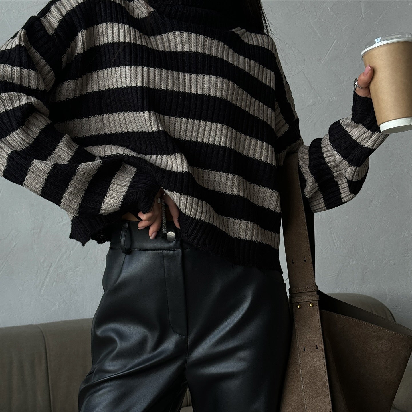 Women's fashionable oversized sweater with striped pattern NOVAE