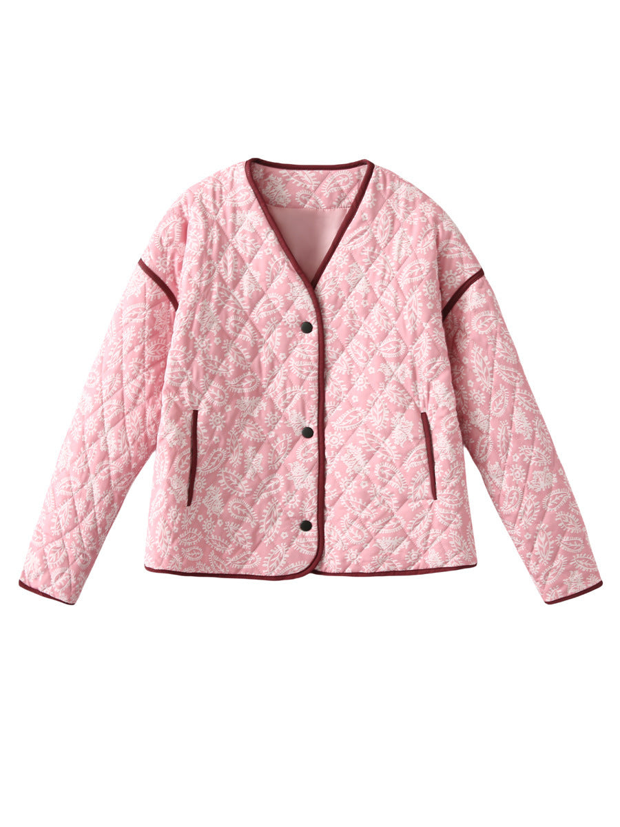 Women's quilted autumn jacket with a unique floral pattern and practical pockets NOVAE