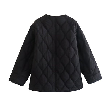 Women's quilted transitional jacket with practical pockets and round neckline NOVAE