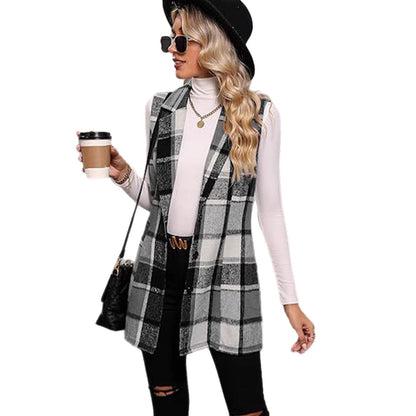 Women's long jacket in a modern check design NOVAE