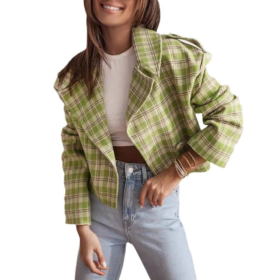 Women's short jacket with checkered pattern and soft fleece NOVAE