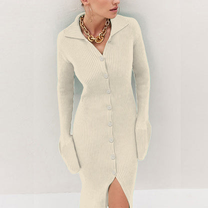 Women's Ribbed Knit Dress with Buttons and Side Straps NOVAE