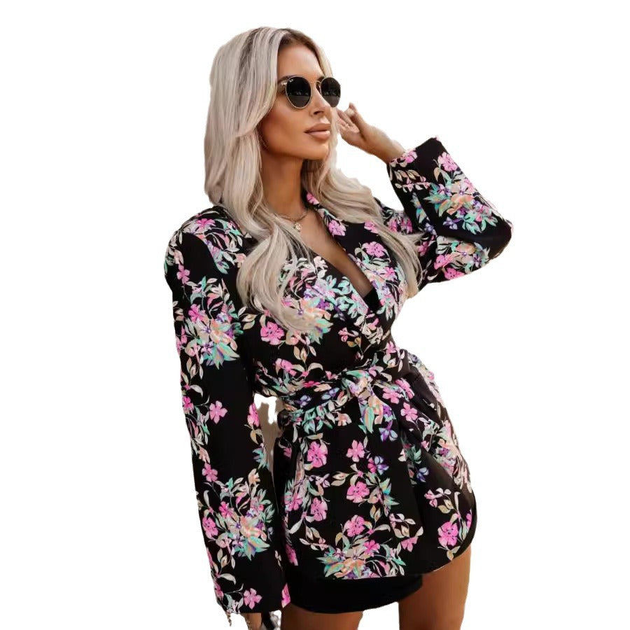 Women's Elegant Blazer Jacket with Animal Print and Accentuated Waist Belt NOVAE