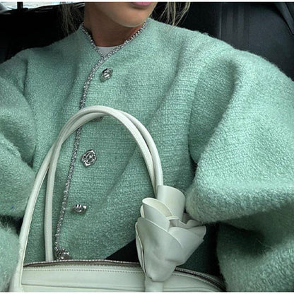 Women's cropped jacket with voluminous sleeves and decorative buttons NOVAE