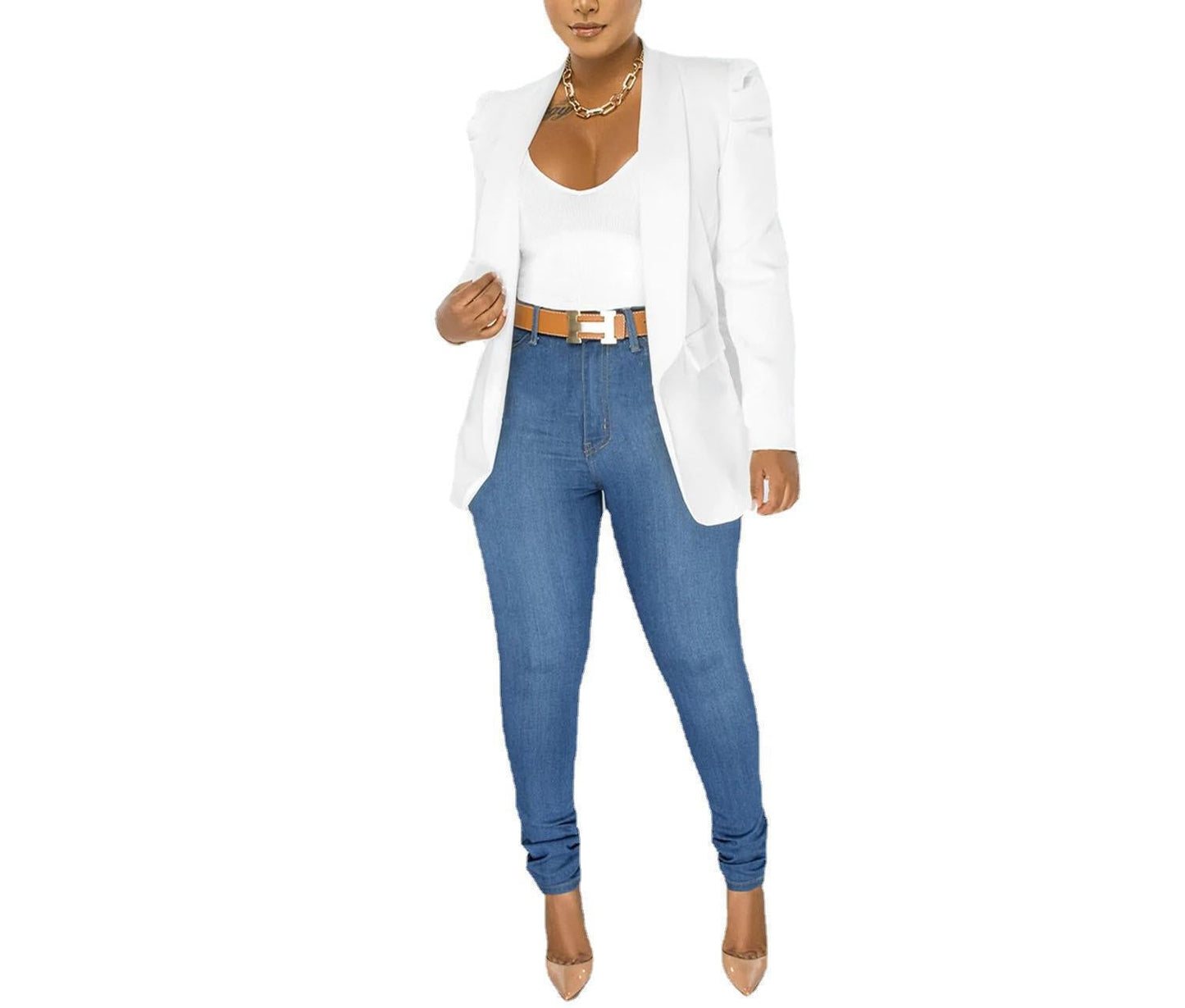 Women's Elegant Blazer Jacket with Puff Sleeves and Tailored Cut NOVAE