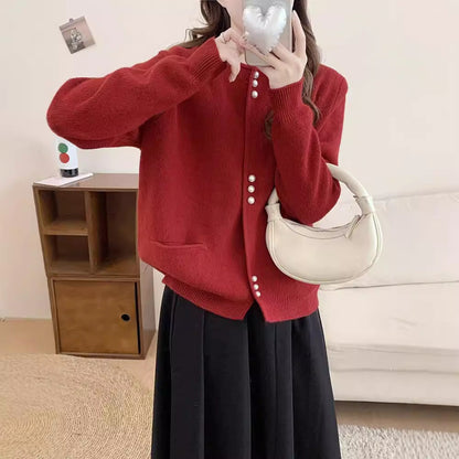 Women's cardigan with elegant pearl buttons NOVAE