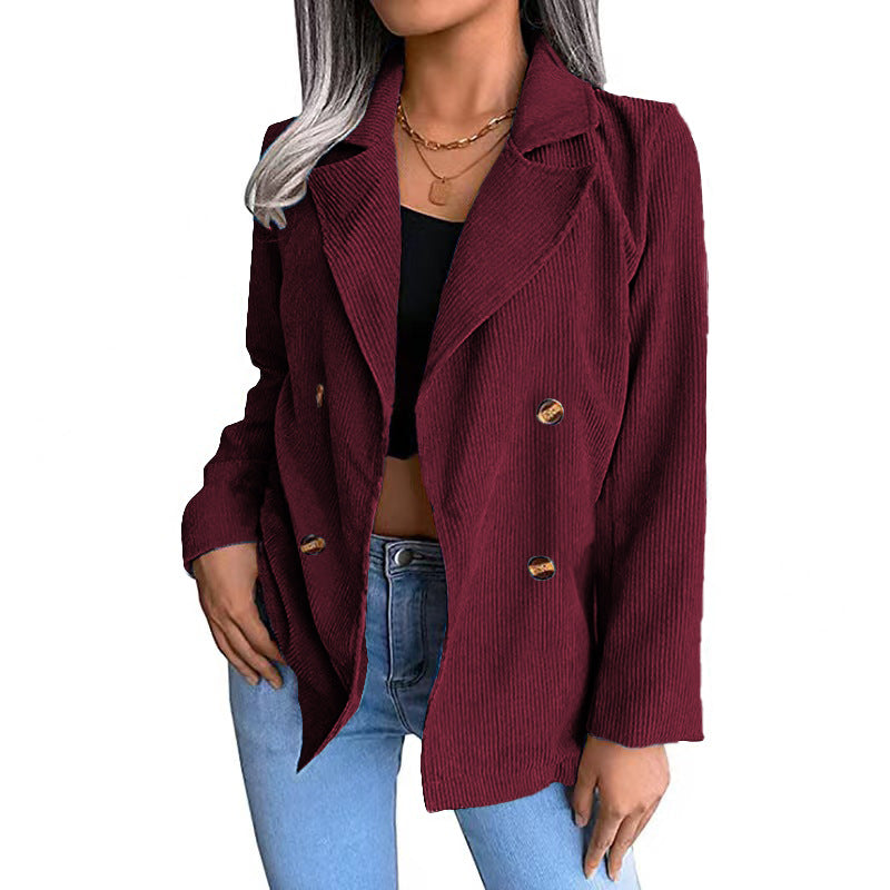 Women's fashionable corduroy jacket with double button placket NOVAE