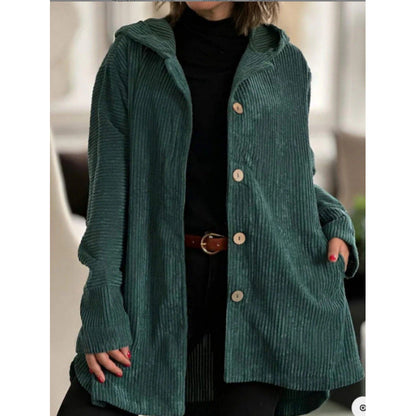 Women's cozy hooded jacket made of fine corduroy fabric NOVAE