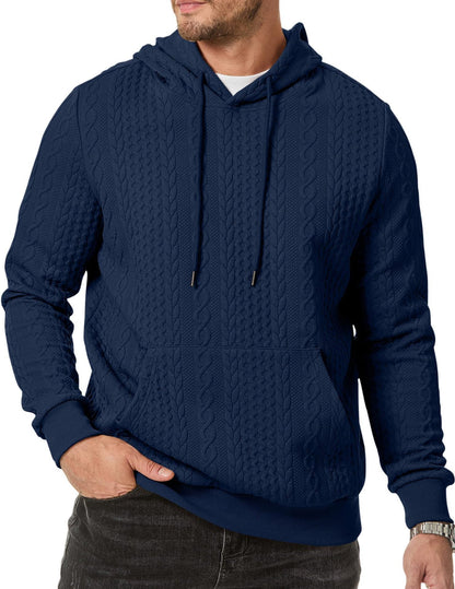 Men's hooded sweatshirt with textured cable knit pattern NOVAE