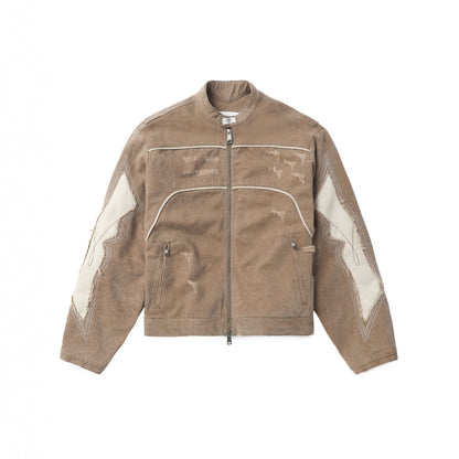 Women's fashionable vintage-style jacket with artistic decorative stitching and a worn effect NOVAE