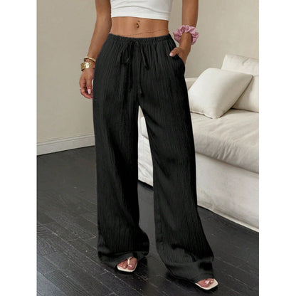 Women's casual and wide-legged leisure trousers with elasticated waistband and tie belt NOVAE