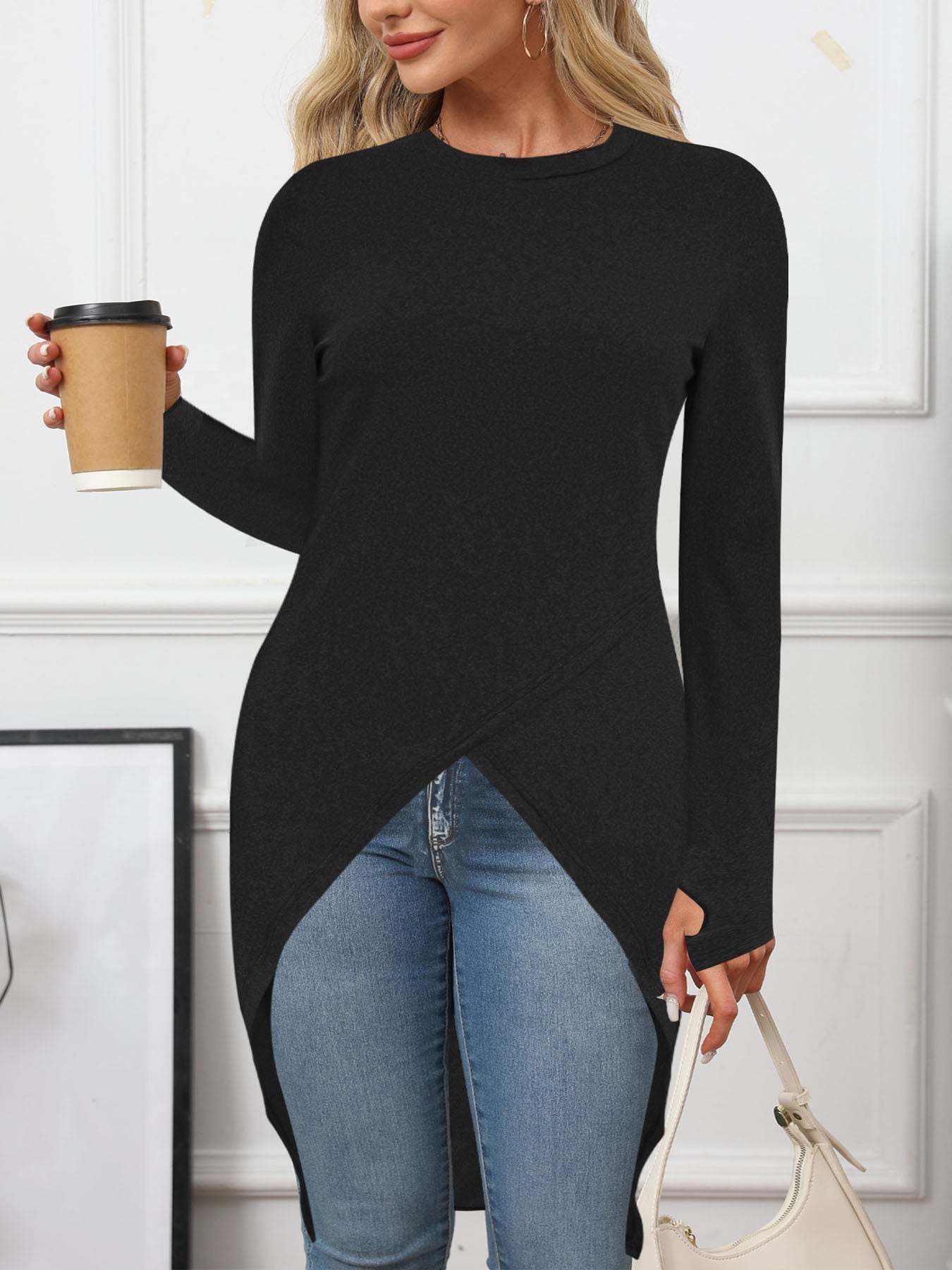 Women's asymmetrical long-sleeved shirt NOVAE