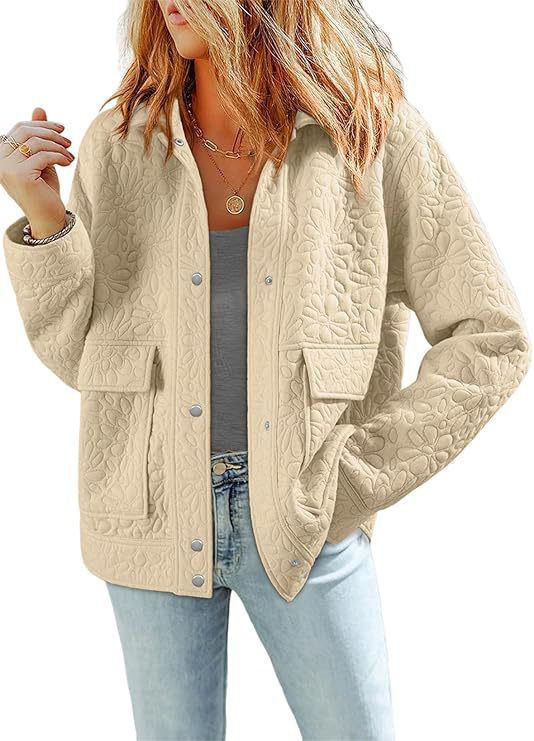 Women's quilted jacket with practical patch pockets and floral pattern NOVAE