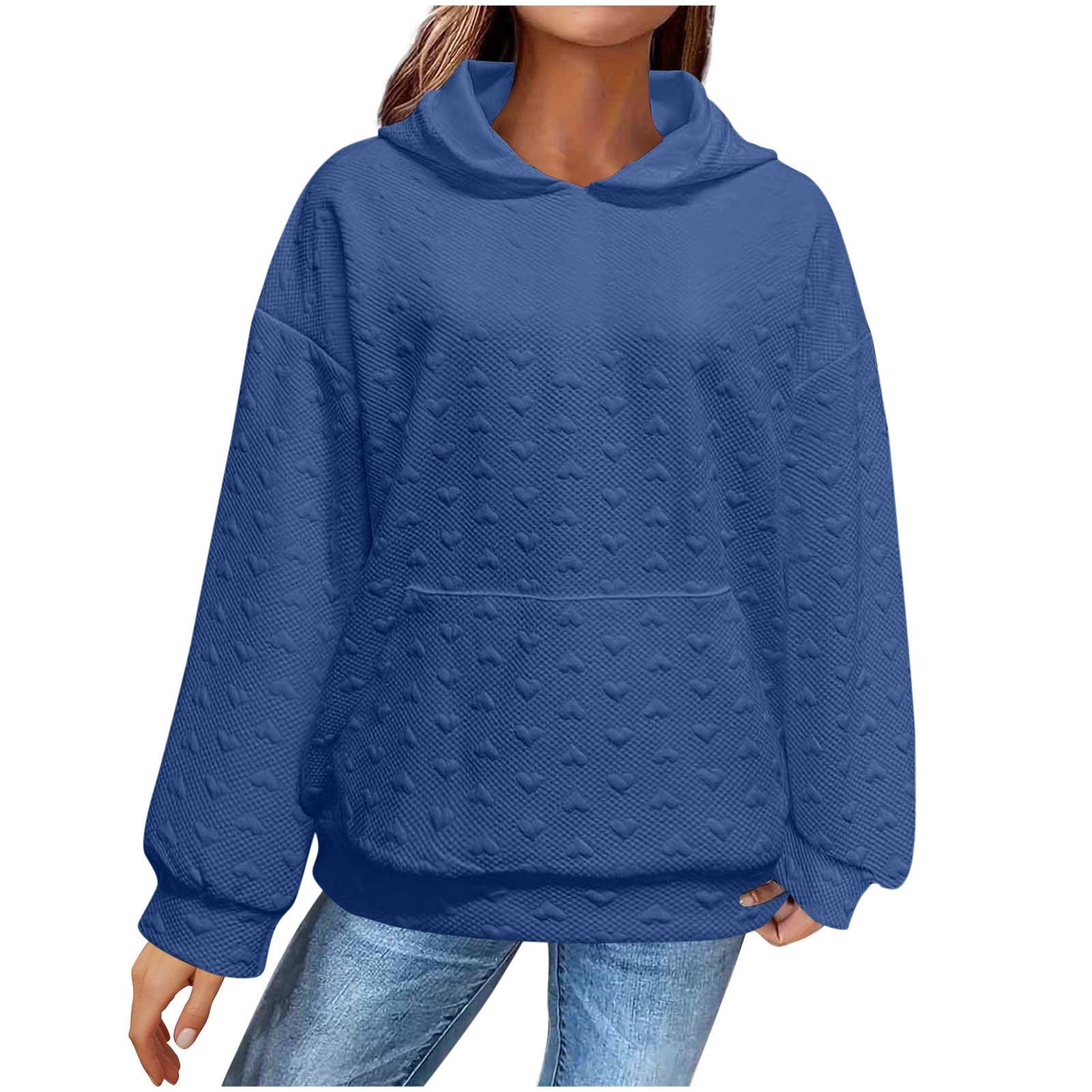 Women's hooded sweatshirt with textured heart pattern NOVAE