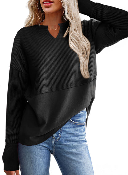 Women's casual knit sweater with V-neck and texture NOVAE