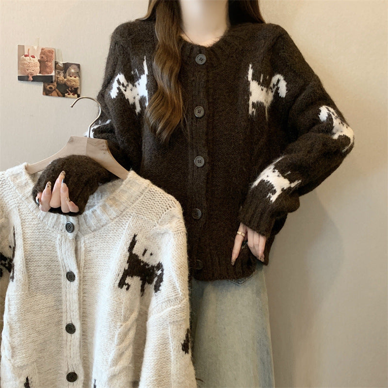 Women's patterned knit cardigan with animal motif and comfortable oversized cuts NOVAE