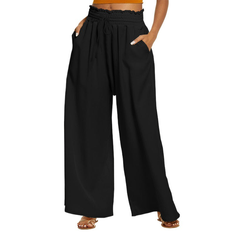 Women's wide-leg trousers with elasticated waistband and side pockets NOVAE