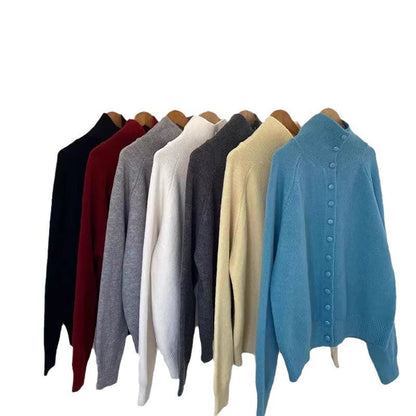 Women's cardigan with high collar and decorative buttons NOVAE